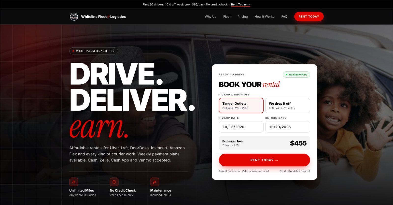 Whiteline Fleet and Logistics website homepage